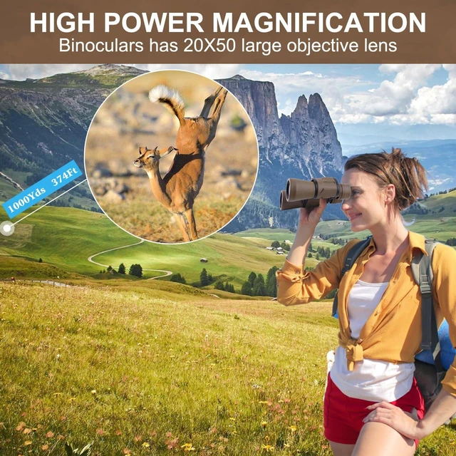 Alt view image 5 of 7 - 20x50 High Power Binoculars for Adults with Smartphone Adapter, HD Professional/Daily Waterproof Compact Binoculars for Bird Watching Hiking Concert Travel with BAK4 Prism FMC Lens, Mud