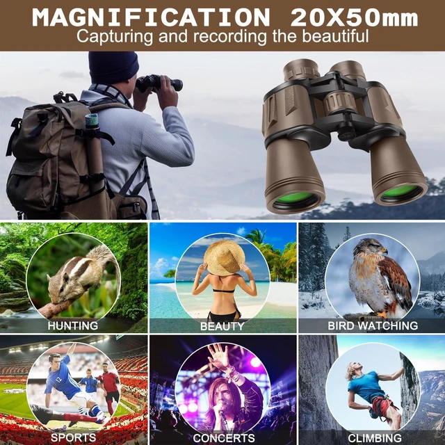 Alt view image 6 of 7 - 20x50 High Power Binoculars for Adults with Smartphone Adapter, HD Professional/Daily Waterproof Compact Binoculars for Bird Watching Hiking Concert Travel with BAK4 Prism FMC Lens, Mud