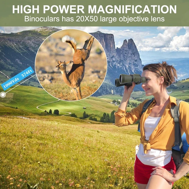 Alt view image 5 of 7 - 20x50 High Power Binoculars for Adults with Smartphone Adapter, HD Professional/Daily Waterproof Compact Binoculars for Bird Watching Hiking Concert Travel with BAK4 Prism FMC Lens, Green