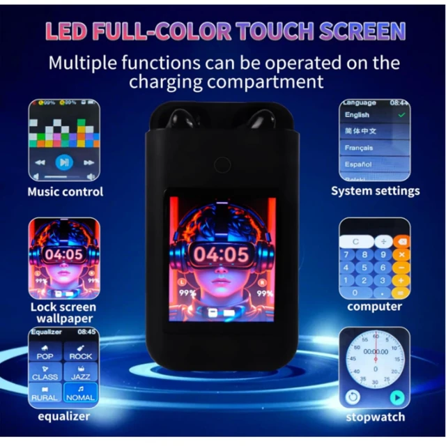 Alt view image 3 of 7 - Wireless Earbuds Bluetooth 5.3 Headphones,Long Playtime Ear Buds with Mic Waterproof in Ear Earphones Charging Case with Multi Functions LED Full Color Touch Screen for Android iOS Phones Sport,White