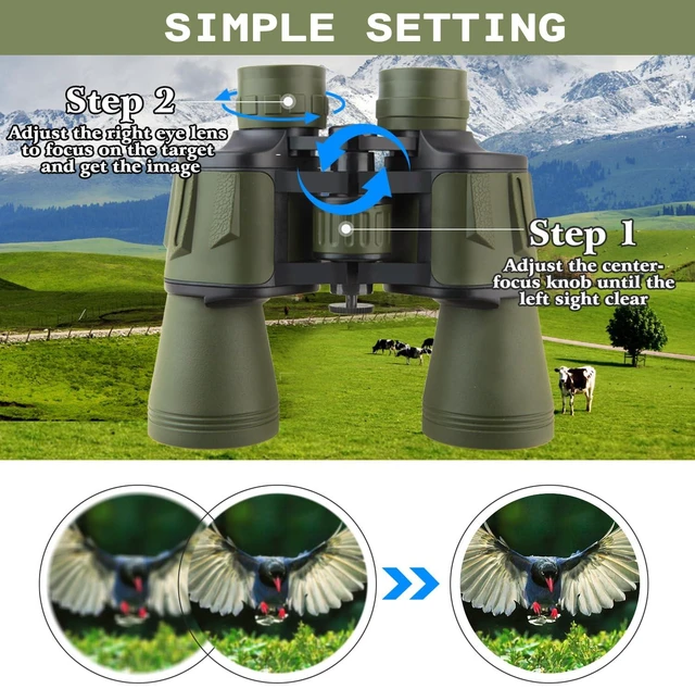 Alt view image 7 of 7 - 20x50 High Power Binoculars for Adults with Smartphone Adapter, HD Professional/Daily Waterproof Compact Binoculars for Bird Watching Hiking Concert Travel with BAK4 Prism FMC Lens, Green