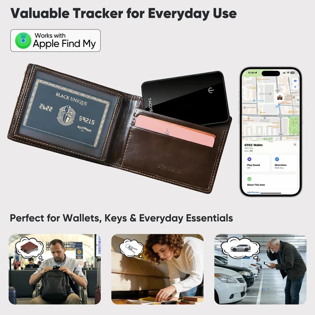 Alt view image 2 of 7 - MFi Slim Wallet Tracker Card, Apple Find My (iOS Only), 2 Pack IP68 Waterproof, Left-Behind Alert, Smart Track Wallet & Luggage, Unique SN, Family Share 5 Max, Essential for Travelers