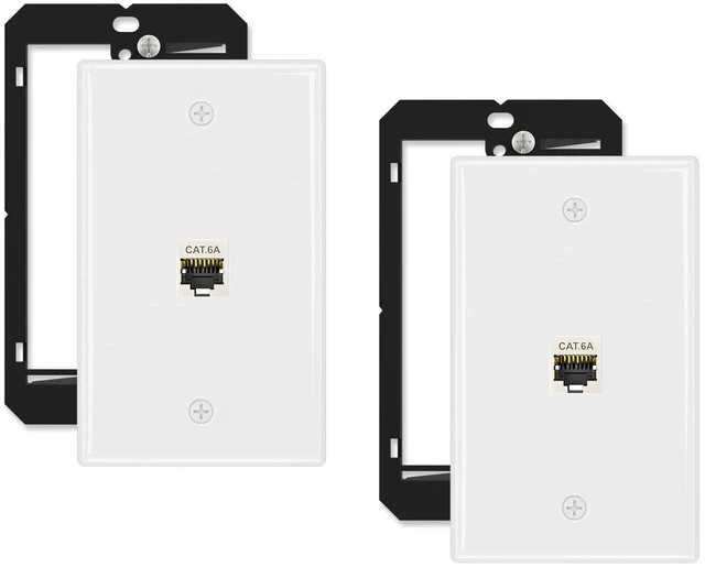 Main image of 2-Pack Shielded Cat6A Ethernet Wall Plate, 1-Port RJ45 Wall Plate 1-Port Keystone Wall Plates with Cat 6A Shielded Coupler and Bracket, Female to Female Cat6a Wall Plate, Cat6a/Cat6/5e, PoE
