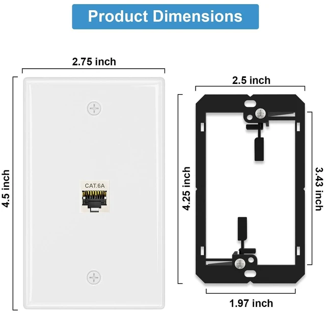 Alt view image 4 of 7 - 2-Pack Shielded Cat6A Ethernet Wall Plate, 1-Port RJ45 Wall Plate 1-Port Keystone Wall Plates with Cat 6A Shielded Coupler and Bracket, Female to Female Cat6a Wall Plate, Cat6a/Cat6/5e, PoE