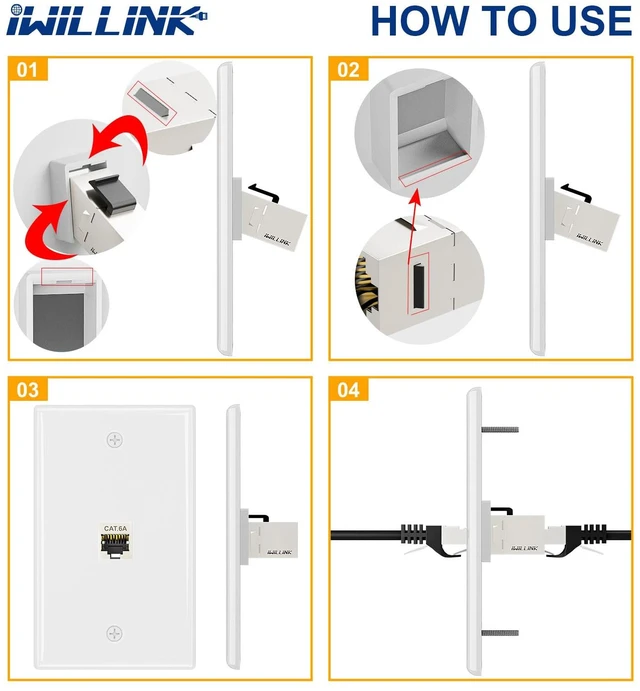 Alt view image 6 of 7 - 2-Pack Shielded Cat6A Ethernet Wall Plate, 1-Port RJ45 Wall Plate 1-Port Keystone Wall Plates with Cat 6A Shielded Coupler and Bracket, Female to Female Cat6a Wall Plate, Cat6a/Cat6/5e, PoE