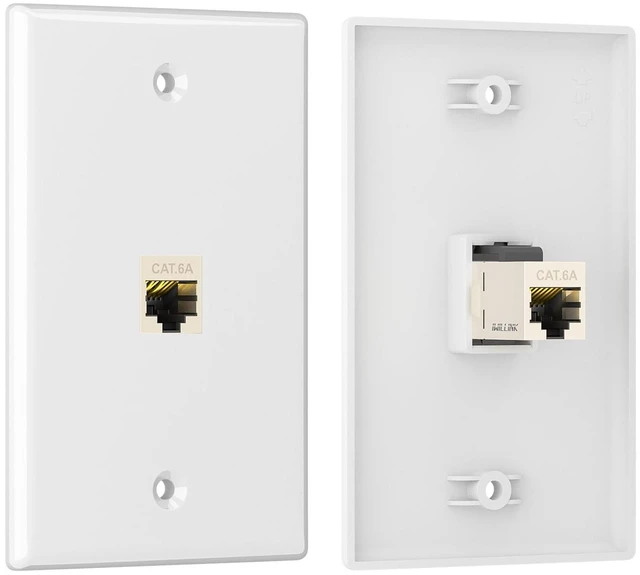 Alt view image 5 of 7 - 2-Pack Shielded Cat6A Ethernet Wall Plate, 1-Port RJ45 Wall Plate 1-Port Keystone Wall Plates with Cat 6A Shielded Coupler and Bracket, Female to Female Cat6a Wall Plate, Cat6a/Cat6/5e, PoE