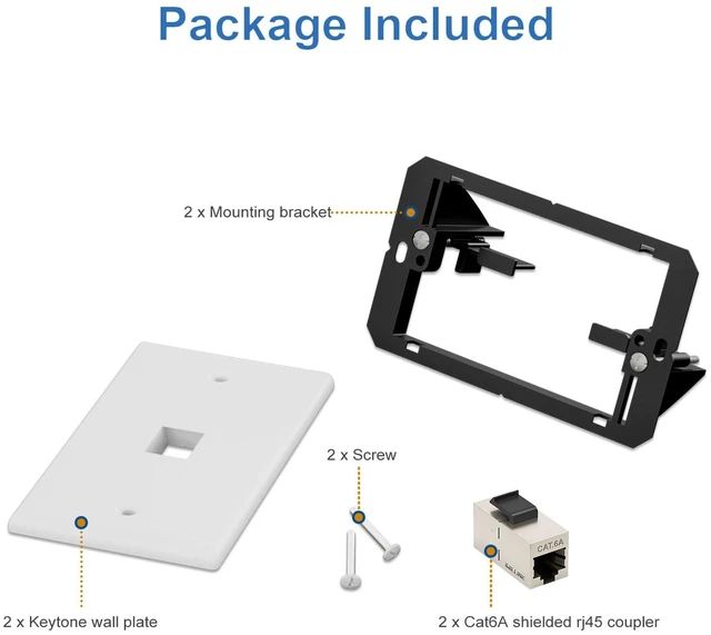 Alt view image 7 of 7 - 2-Pack Shielded Cat6A Ethernet Wall Plate, 1-Port RJ45 Wall Plate 1-Port Keystone Wall Plates with Cat 6A Shielded Coupler and Bracket, Female to Female Cat6a Wall Plate, Cat6a/Cat6/5e, PoE
