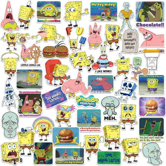Main image of Spongebob Meme Sticker Pack 50ct, Scrapbooking, Tablet & Indoor/Outdoor Use Officially Licensed Spongebob Stickers Great for Water Bottles, Skateboards, Luggage, Laptops, Bumpers & Cars