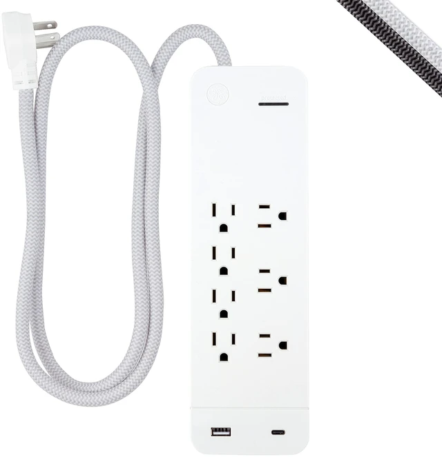 Main image of Sur Protector Power Strip with USB Ports, 4 Ft Braided Extension Cord 1440 Joules, 7 Outlet Extender (Wide Spaced), 1 USB-A, 1 USB-C, Flat Plug, ETL Safety Listed, White, 41355