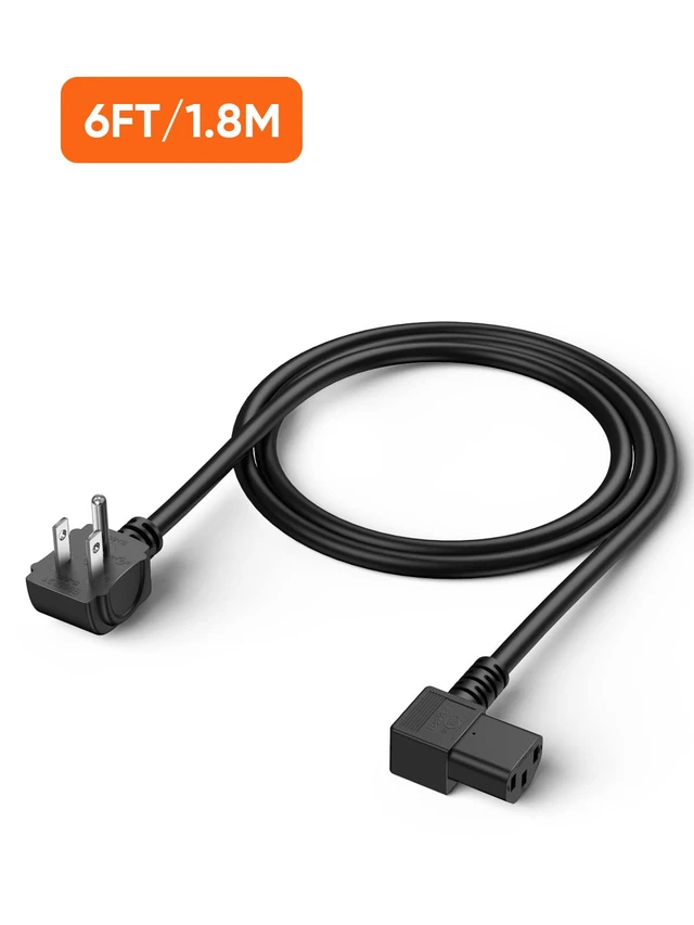 Alt view image 5 of 7 - 6 Feet 18 AWG NEMA 5-15P Angle Type to IEC320 C13 Power Cord Feet 18 AWG Universal Power Cord for NEMA 5-15P Angle Type to IEC320 C13 Angle Type Cable, 1.8M / Black