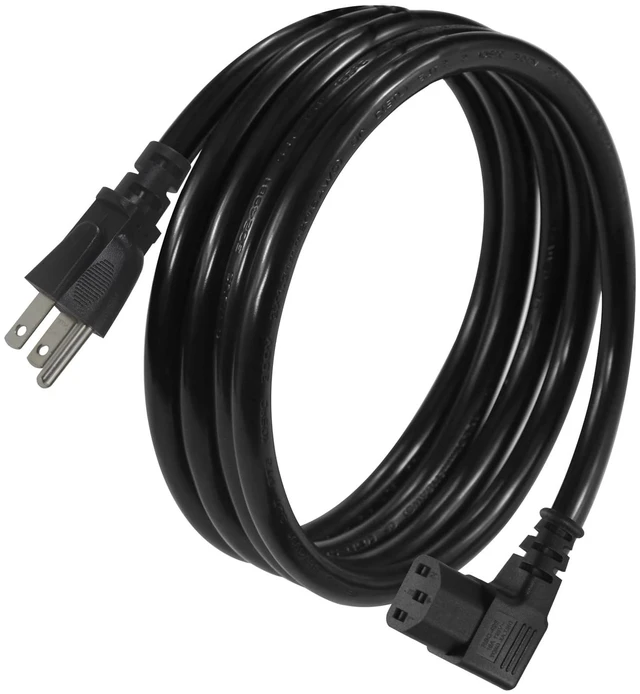 Main image of 6FT 90 Degree Computer Monitor Power Cord - NEMA 5-15P to Right Angle C13 Power Cord, 13A 125V, 16AWG, Black Replacement Angled Printer/TV 3 Prong AC Cord, PC Power Supply Cable