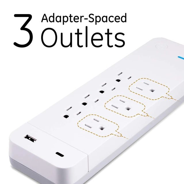 Alt view image 7 of 7 - Sur Protector Power Strip with USB Ports, 4 Ft Braided Extension Cord 1440 Joules, 7 Outlet Extender (Wide Spaced), 1 USB-A, 1 USB-C, Flat Plug, ETL Safety Listed, White, 41355