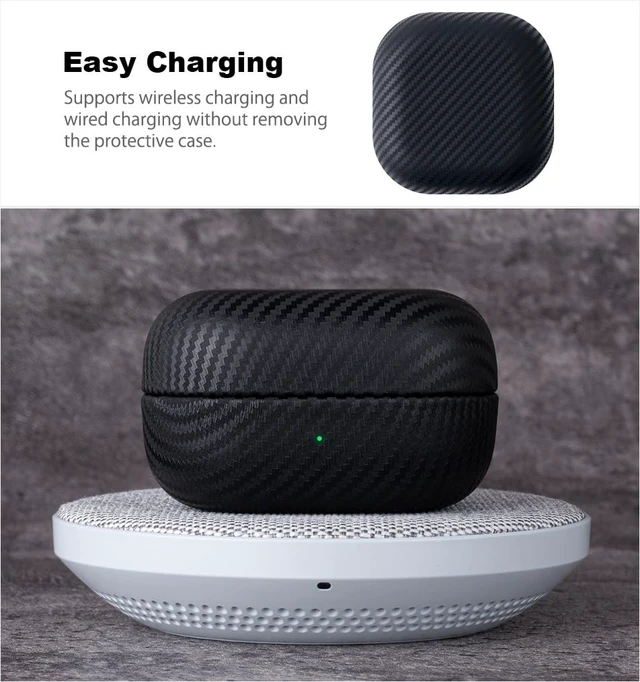 Alt view image 6 of 6 - Leather Case for Samsung Galaxy Buds 4 / Buds4 Pro Case Cover Premium Soft-Touch Leather, Fully-Wrapped Design, Carbon-Fiber-Effect Texture, Supports Wireless Charging - Black