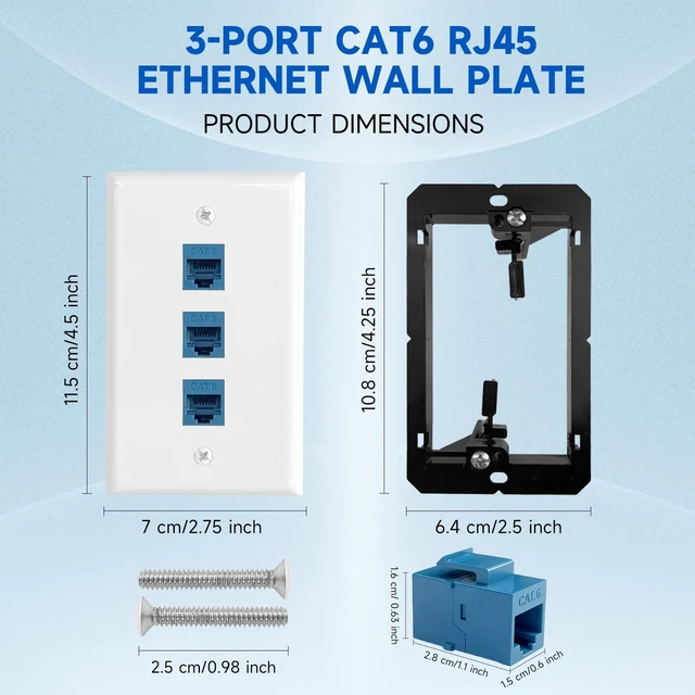 Alt view image 5 of 7 - 4 Pack 3-Port Cat6 Ethernet Wall Plate with Low Voltage Mounting Bracket RJ45 Keystone Jack Coupler Female to Female, In-Wall Management Network Cables Inline Wires Connector, Easy Installation