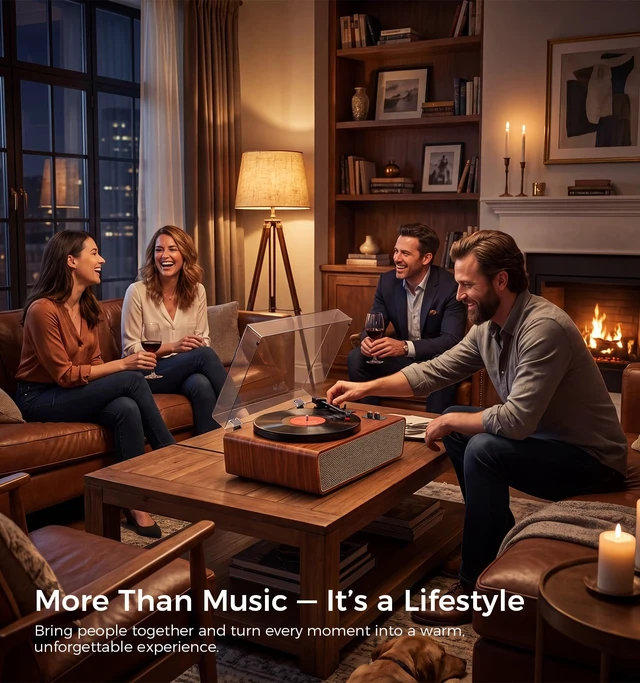 Alt view image 2 of 7 - Classic Walnut Bluetooth Record Player, 3-Speed Turntable Classic walnut finish with Bluetooth, 3-speed playback, USB-to-PC recording, AUX, RCA output and auto stop