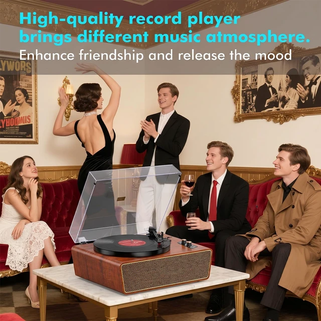 Alt view image 5 of 7 - Classic Walnut Bluetooth Record Player, 3-Speed Turntable Classic walnut finish with Bluetooth, 3-speed playback, USB-to-PC recording, AUX, RCA output and auto stop
