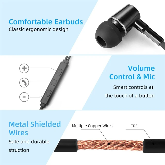Alt view image 3 of 7 - Air Tube Headphones Air Tube Earbuds Airtube Headset with Microphone & Volume Control Airtube Headphones for a Safe and Healthy Listening (Black)