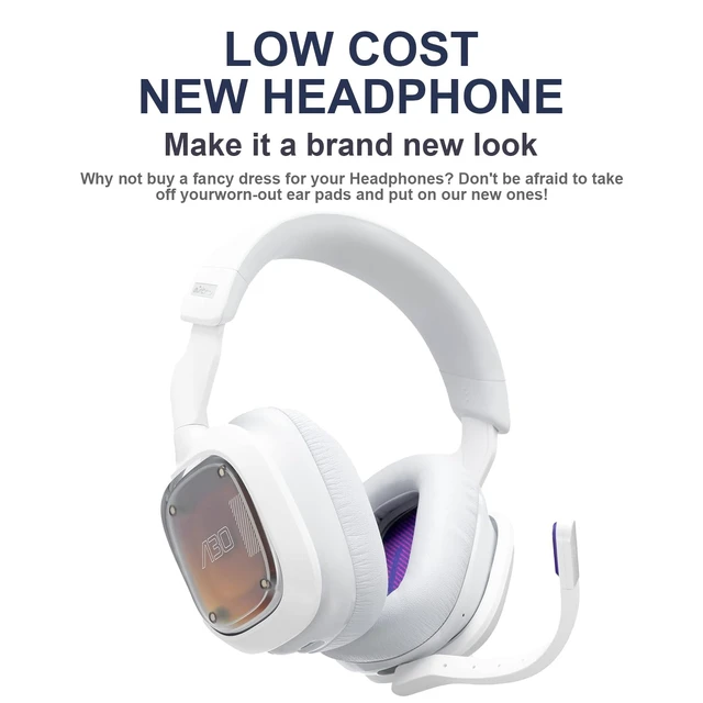 Alt view image 3 of 7 - Astro A30 Ear Pads Replacement Ear Pads Cushions Compatible with Logitech Astro A30 Headphones Comfort Protein Leather Soft Memory Foam Replacement Headset Repair Parts (White)