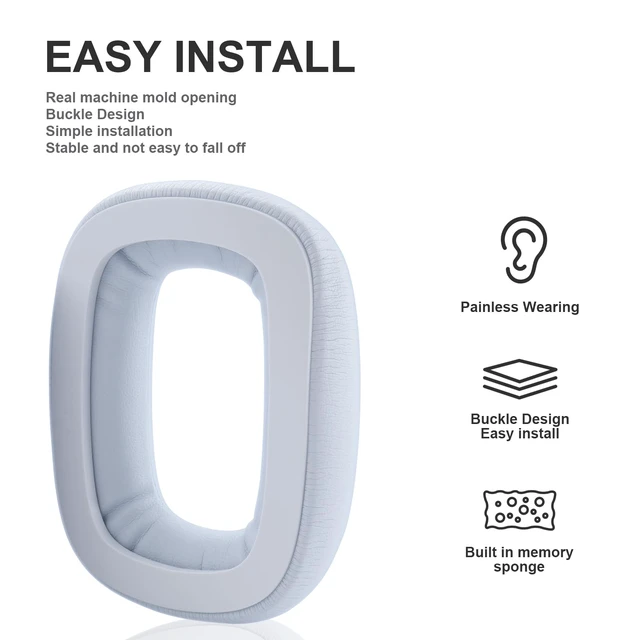 Alt view image 4 of 7 - Astro A30 Ear Pads Replacement Ear Pads Cushions Compatible with Logitech Astro A30 Headphones Comfort Protein Leather Soft Memory Foam Replacement Headset Repair Parts (White)