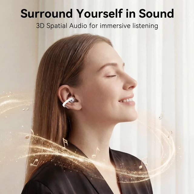 Alt view image 5 of 7 - CrystalClip Open Ear Clip-On Earbuds, 5.5g Ultra-Light, 36H Playtime Open Ear Wireless Earbuds with Deep Bass & 3D Spatial Sound, AI ENC Clear Calls, Dual-Device Switching, IPX4 Waterproof