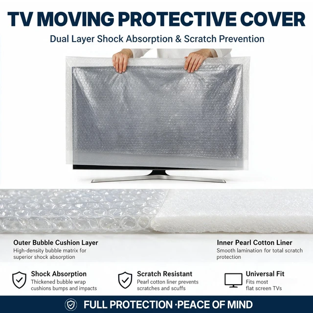 Alt view image 3 of 7 - TV Cover for Moving Duallayer Bubble & Foam TV Protector Fits Up to 70'' TV Wrapping for Moving, Including Elastic Rope, 1 Set of Flat Screen TV Cover for Transport, Storage & Home Renovation