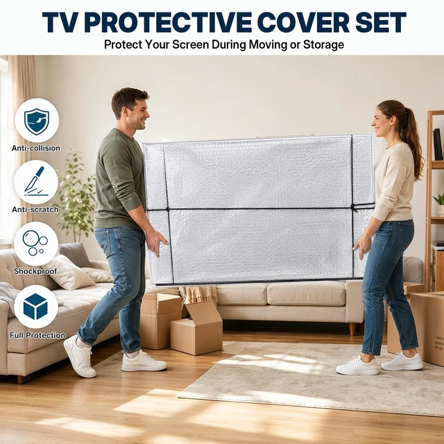 Alt view image 4 of 7 - TV Cover for Moving Duallayer Bubble & Foam TV Protector Fits Up to 70'' TV Wrapping for Moving, Including Elastic Rope, 1 Set of Flat Screen TV Cover for Transport, Storage & Home Renovation