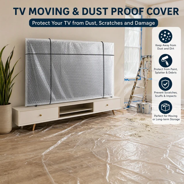 Alt view image 6 of 7 - TV Cover for Moving Duallayer Bubble & Foam TV Protector Fits Up to 70'' TV Wrapping for Moving, Including Elastic Rope, 1 Set of Flat Screen TV Cover for Transport, Storage & Home Renovation