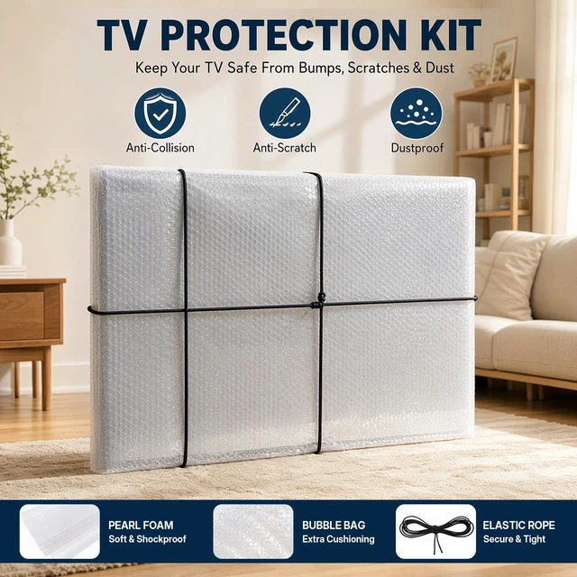 Alt view image 5 of 7 - TV Cover for Moving Duallayer Bubble & Foam TV Protector Fits Up to 70'' TV Wrapping for Moving, Including Elastic Rope, 1 Set of Flat Screen TV Cover for Transport, Storage & Home Renovation
