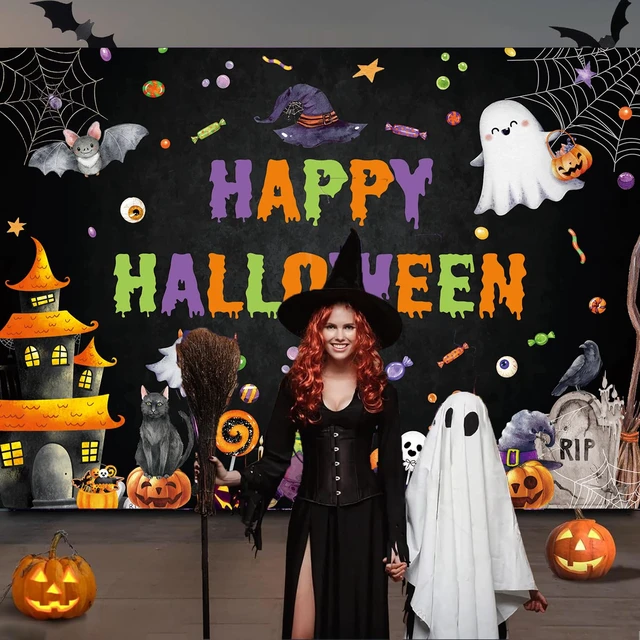 Alt view image 2 of 7 - Happy Halloween Backdrop Spooky Ghost Halloween Photography Background 8x6ft Kids Hallowmas Happy Birthday Banner, Family Party Decorations Supplies