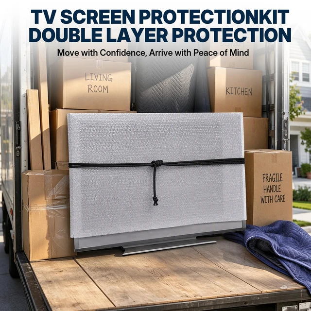 Alt view image 7 of 7 - TV Cover for Moving Duallayer Bubble & Foam TV Protector Fits Up to 70'' TV Wrapping for Moving, Including Elastic Rope, 1 Set of Flat Screen TV Cover for Transport, Storage & Home Renovation