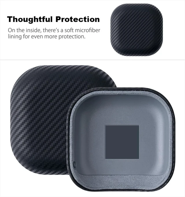 Alt view image 5 of 6 - Leather Case for Samsung Galaxy Buds 4 / Buds4 Pro Case Cover Premium Soft-Touch Leather, Fully-Wrapped Design, Carbon-Fiber-Effect Texture, Supports Wireless Charging - Black
