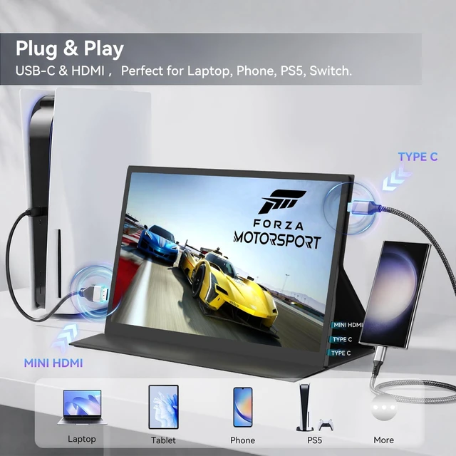 Alt view image 4 of 7 - 4K Portable Monitor 13.3 Inch, IPS Ultra HD 3840x2160 External Display 16:10 aspect, 60Hz, 300 nits brightness, ultra-slim 0.39" body. USB-C & Mini HDMI ready for laptop, phone, console