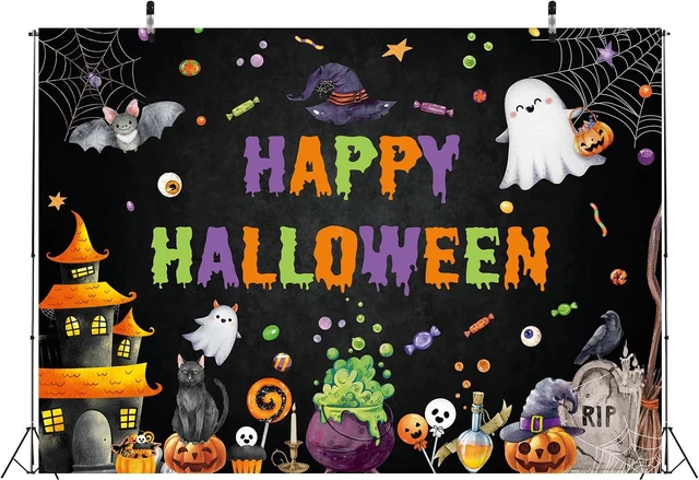 Alt view image 5 of 7 - Happy Halloween Backdrop Spooky Ghost Halloween Photography Background 8x6ft Kids Hallowmas Happy Birthday Banner, Family Party Decorations Supplies