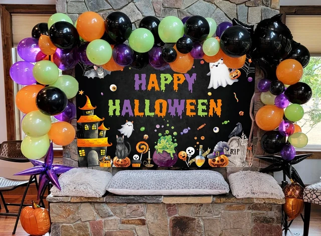 Alt view image 3 of 7 - Happy Halloween Backdrop Spooky Ghost Halloween Photography Background 8x6ft Kids Hallowmas Happy Birthday Banner, Family Party Decorations Supplies
