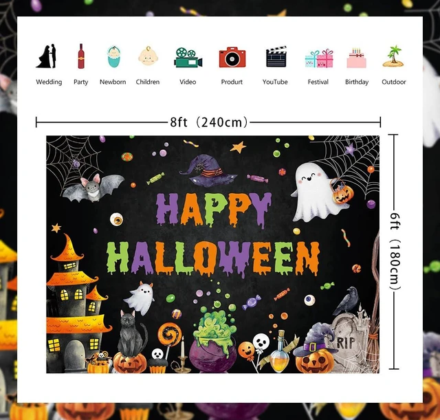 Alt view image 6 of 7 - Happy Halloween Backdrop Spooky Ghost Halloween Photography Background 8x6ft Kids Hallowmas Happy Birthday Banner, Family Party Decorations Supplies