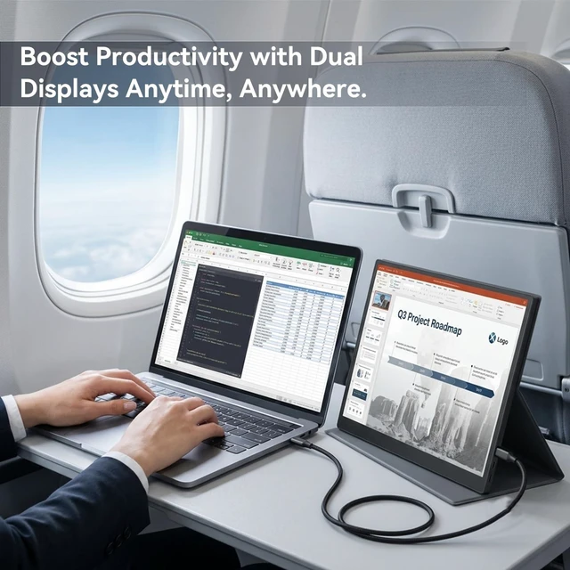 Alt view image 7 of 7 - 4K Portable Monitor 13.3 Inch, IPS Ultra HD 3840x2160 External Display 16:10 aspect, 60Hz, 300 nits brightness, ultra-slim 0.39" body. USB-C & Mini HDMI ready for laptop, phone, console