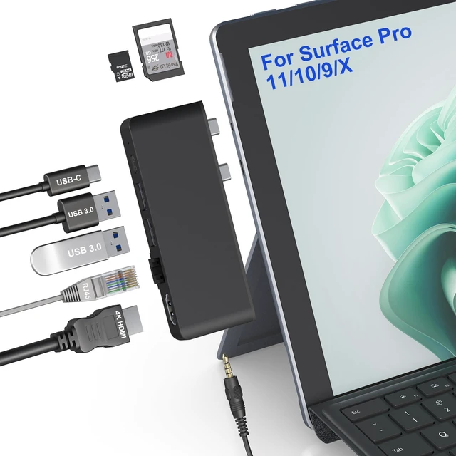Main image of Surface Pro 13/11/10/9 Hub Docking Station with 4K HDMI, Thunerbolt 4(8K Video+40Gbps+100W PD), 100M Ethernet, USB 3.0, 3.5mm Audio, SD/TF Card Slot - USB C Hub Adapter for Surface Pro 11/Pro 10/Pro 9