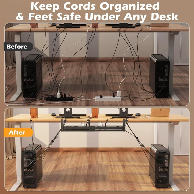 Alt view image 4 of 7 - Under Desk Cable Management Tray - 18-29in Retractable Iron Cord Organizer, No-Drill Installation with Anti-Slip Pads, Desk Cable Tray for Office, Gaming,Standing Desks(Black)