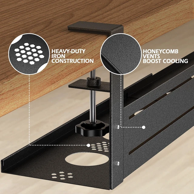 Alt view image 2 of 7 - Under Desk Cable Management Tray - 18-29in Retractable Iron Cord Organizer, No-Drill Installation with Anti-Slip Pads, Desk Cable Tray for Office, Gaming,Standing Desks(Black)