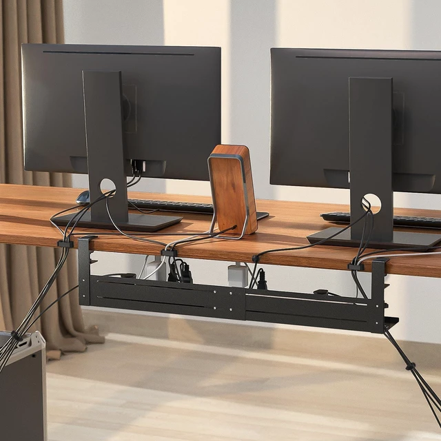 Alt view image 7 of 7 - Under Desk Cable Management Tray - 18-29in Retractable Iron Cord Organizer, No-Drill Installation with Anti-Slip Pads, Desk Cable Tray for Office, Gaming,Standing Desks(Black)