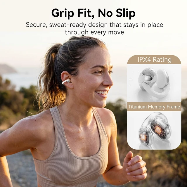 Alt view image 3 of 7 - CrystalClip Open Ear Clip-On Earbuds, 5.5g Ultra-Light, 36H Playtime Open Ear Wireless Earbuds with Deep Bass & 3D Spatial Sound, AI ENC Clear Calls, Dual-Device Switching, IPX4 Waterproof