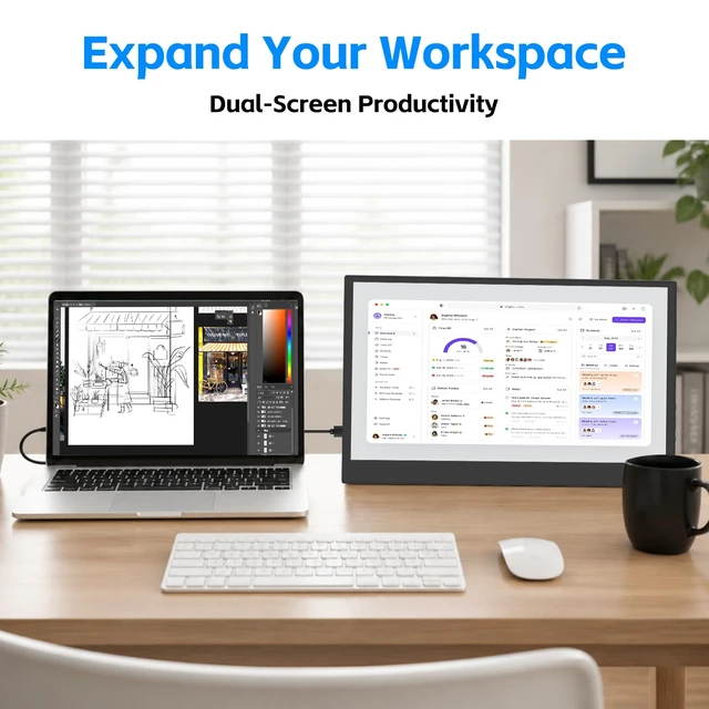 Alt view image 3 of 7 - 15.6 Portable Monitor, Slim Travel Monitor USB-C HDMI Second Screen with Stand, 60Hz, 16:9, Ultra Slim & Lightweight External Monitor for Laptop, PC, PS4, Xbox, Travel