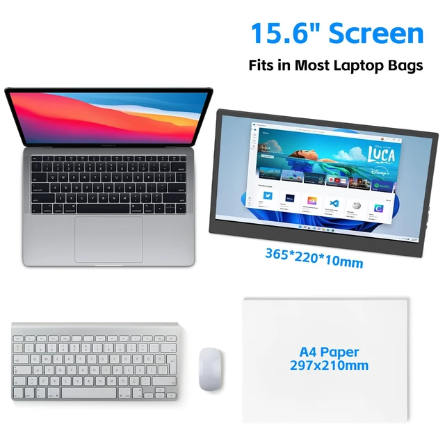 Alt view image 2 of 7 - 15.6 Portable Monitor, Slim Travel Monitor USB-C HDMI Second Screen with Stand, 60Hz, 16:9, Ultra Slim & Lightweight External Monitor for Laptop, PC, PS4, Xbox, Travel