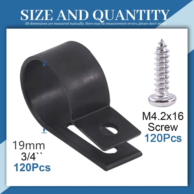 Alt view image 2 of 7 - 120Pcs 3/4 Inch Black Nylon Screw Mounting R-Type Cable Clip Wire Clamp with 120Pcs Screws for Wire, Cable, Conduit and Cable Conduit Kit (Black)