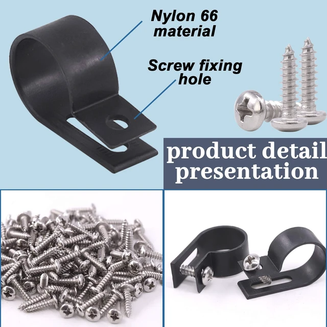 Alt view image 4 of 7 - 120Pcs 3/4 Inch Black Nylon Screw Mounting R-Type Cable Clip Wire Clamp with 120Pcs Screws for Wire, Cable, Conduit and Cable Conduit Kit (Black)