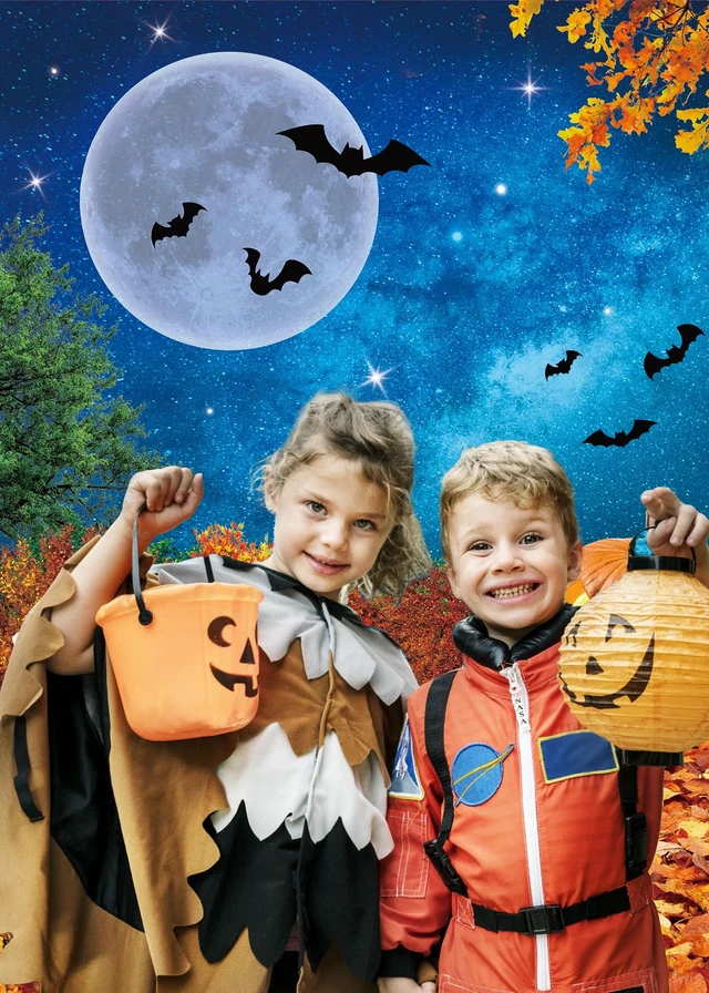 Alt view image 3 of 7 - Halloween Photography Backdrop 6x8FT Moonlight Pumpkin Fallen Leaves Background for Kids Portrait Halloween Baby Shower Birthday Trick or Treat Party Decorations Photo Props