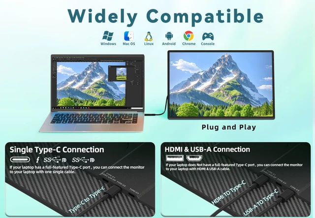 Alt view image 6 of 7 - 2.5K Portable Monitor for Laptop - 16 inch QHD Laptop Screen Extender 120% sRGB Wide Color HDR HDMI USB C Travel External Display with Kickstand Gaming Monitor for Computer PC Phone Game Console