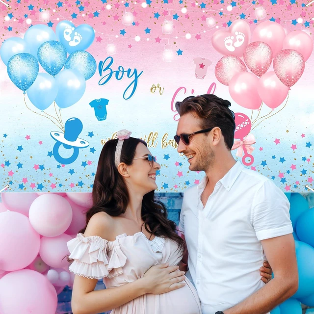 Alt view image 4 of 7 - Gender Reveal Backdrop Boy or Girl Sign Banner Blue and Pink Stars Dots Balloon Theme Baby Gender Reveal Party Decorations Baby Shower Party Supplies (82.6 x 59.1 Inch)