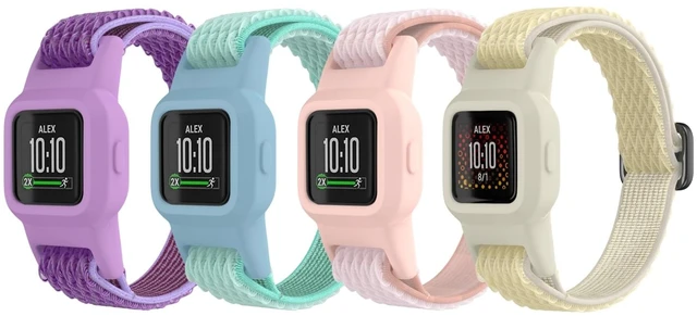 Main image of Elastic Bands Compatible with Garmin Vivofit Jr 3 Bands Colorful Nylon Stretchy Straps with Protective Case Adjustable Replacement Bands Accessories