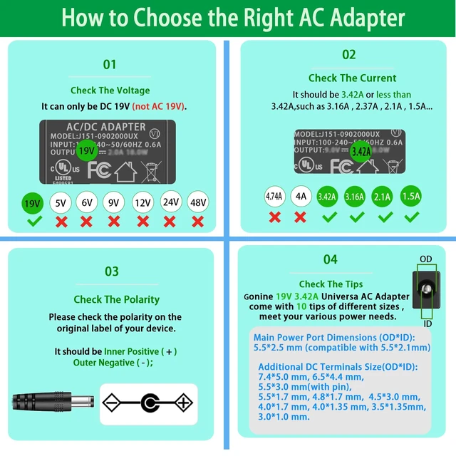 Alt view image 3 of 7 - 19V 3.42A DC Power Supply Adapter, 19 Volt Laptop Charger AC 100-240V 50-60hz, Compatible for 19Vdc Gateway Toshiba Acer Lenovo Asus Samsung Laptop JBL Speaker LG LCD Monitor